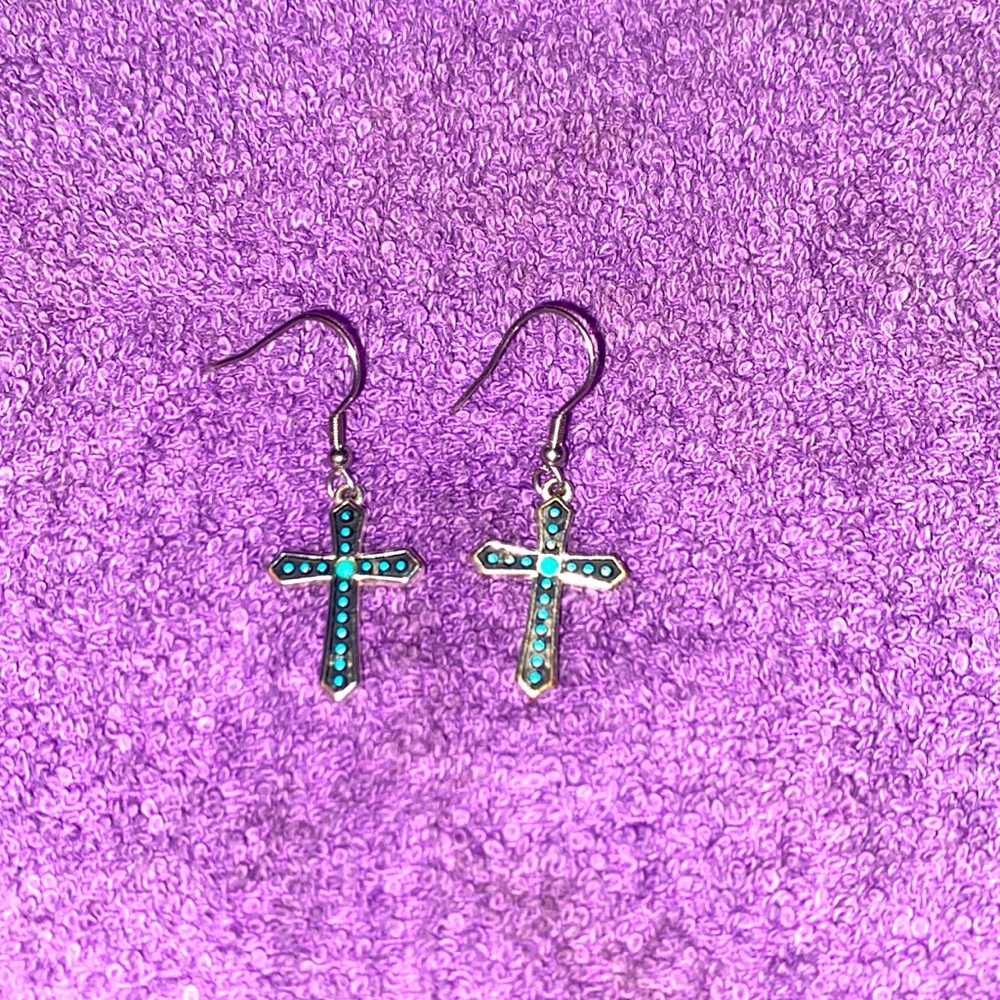 Turquoise cross dangling earrings
